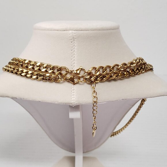 Cuban Style Stainless Double Chain Necklace - Picture 3 of 6